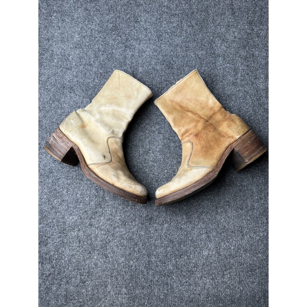 Mens Frye Campus Short Boots Tan Distressed Made in USA, Size US 9.5 D